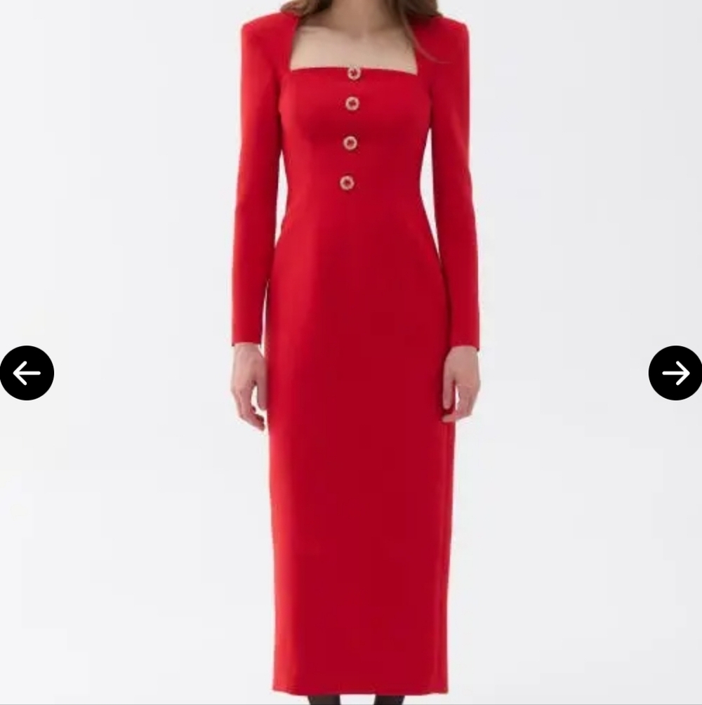 Nocturne Red Long Sleeve Button-Front Sheath Dress